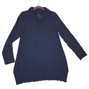 Fenini Navy Blue Textured Cowl Neck Tunic Sweater Top Women's Small Quiet Luxury